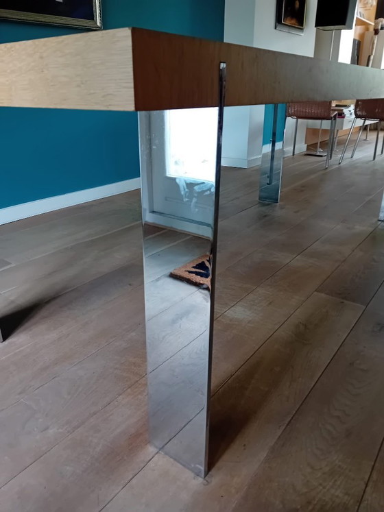 Beautiful designer dining table (0.90 x 2.20), like new – Chrome, Wood (photo 5 of 5)