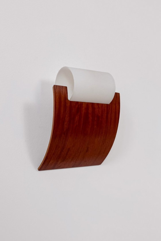 Vintage wooden and opaline Wall light, France 1970, Glass, Brown, Design (photo 4 of 5)