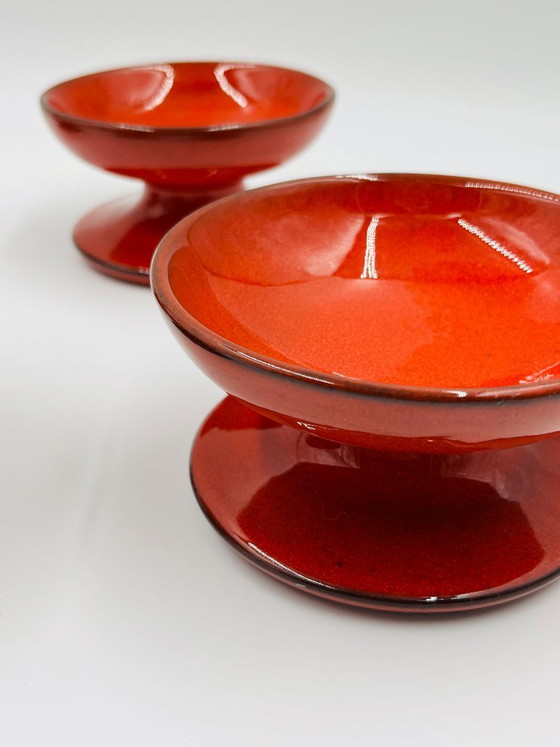 Set of 4 vintage ice cream bowls by PAN Keramik, Table accessories, Ceramic, Red (photo 5 of 11)
