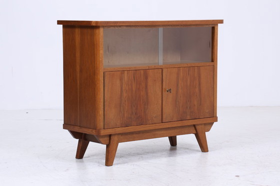 Image 1 of Vintage ladekast met glazen deuren jaren 60 | Mid Century vitrinekast gangkast | Retro jaren 70 hout #06-17