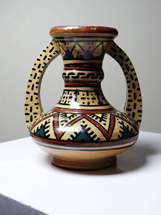 Vaso piccolo in ceramica con manici di Safi, firmato, Marocco, . – Vasi, Porcellana, Vintage (photo 2 of 11)