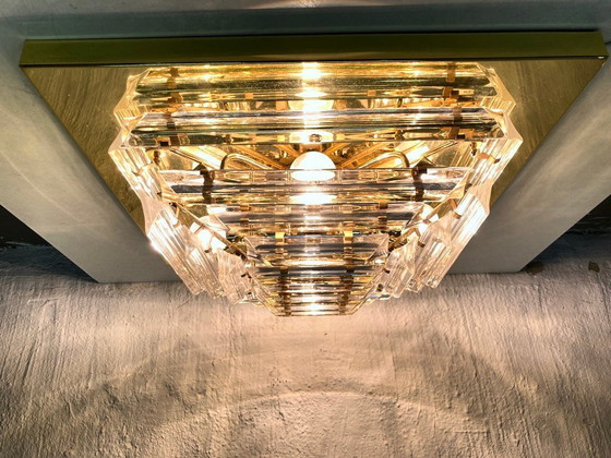 Image 1 of Plafonnier ceiling lamp with triedri glass rods, 70s 80s Hollywood Regency Venini style