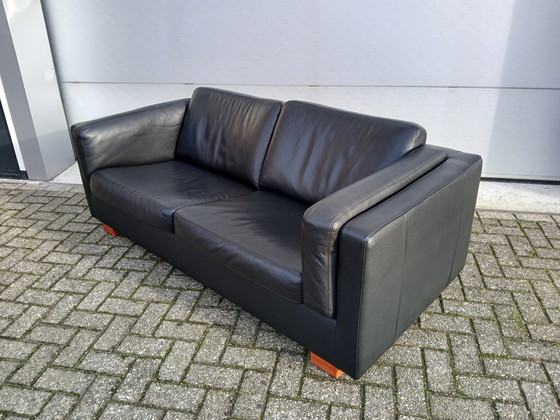 Image 1 of Beautiful Black Leather 2.5 Seater Sofa From Montel