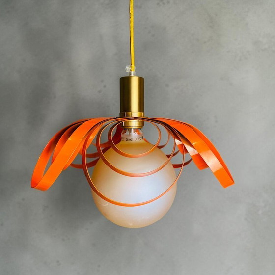 Image 1 of French Modern Orange Metal Ribbon Hanging Lamp, 2000s