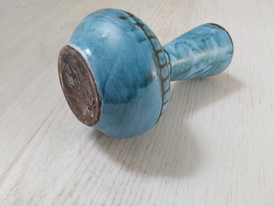 Image 1 of Vase Alain Maunier bleu dessins ethniques 