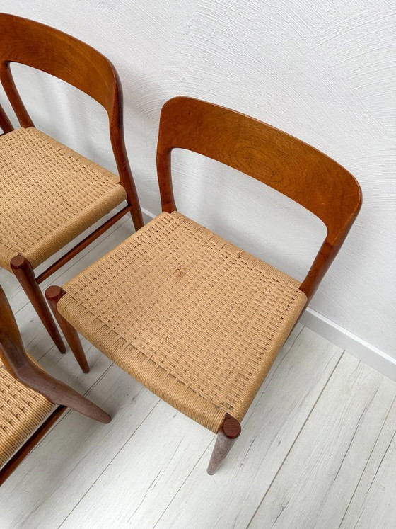 Image 1 of Set di 6 sedie da pranzo vintage n. 75 in teak di Niels O. Møller per J.L. Møllers Møbelfabrik, design danese, anni '50