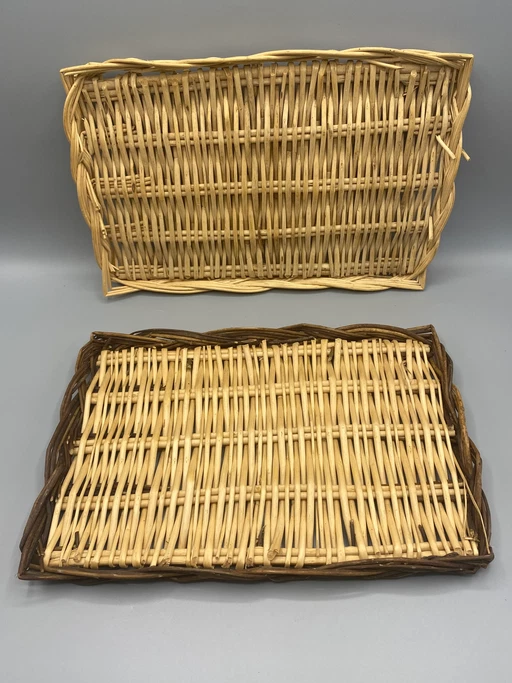 2 vassoi rettangolari vintage in vimini intrecciato – decoratieve objecten, Wicker