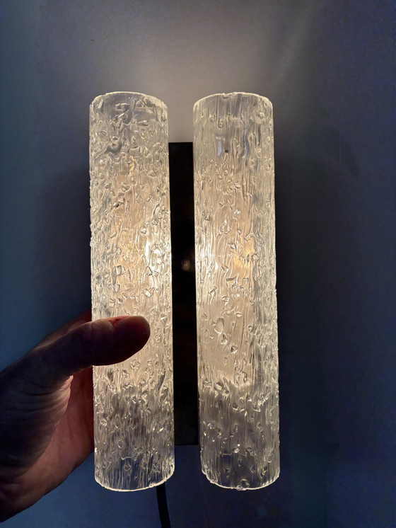 Image 1 of Juego de dos lámparas de pared con cristal de metal cromado, Doria Leuchten. Holanda, jaren 70