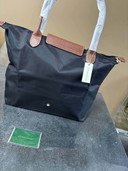 Authentic Longchamp Le Pliage Large Tote Bag Black Brown Nylon Leather