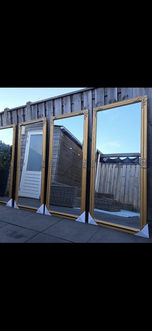 4 gold bronze antique-look mirrors with facet