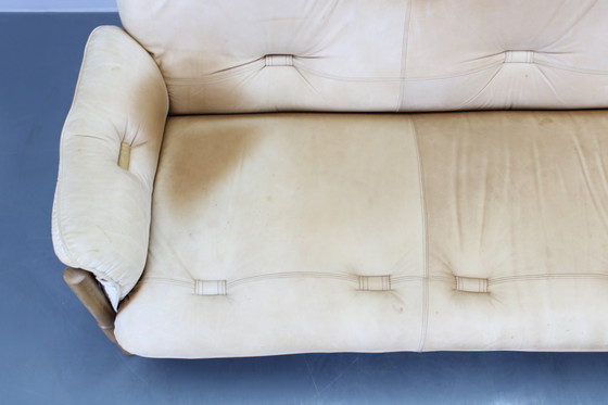 Image 1 of Eiken Scandinavische 3-zitsbank uit 1960 met lederen bekleding