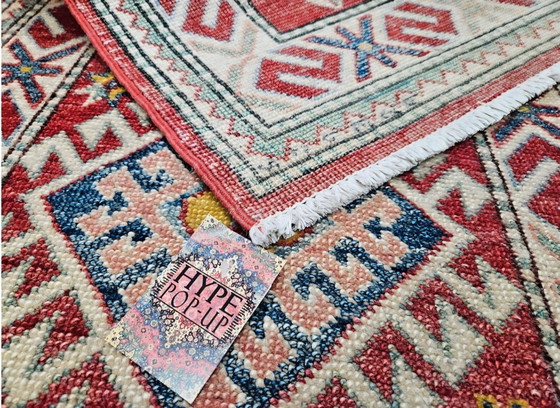 Image 1 of Handgeknoopt oosters wol Kazak tapijt loper Koraal Mint 64x205cm