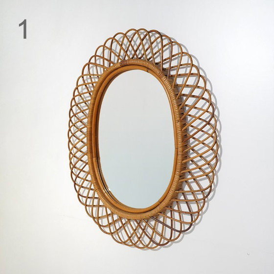Wall Mirror With Rattan Frame, 1950s – Glass (photo 3 of 15)