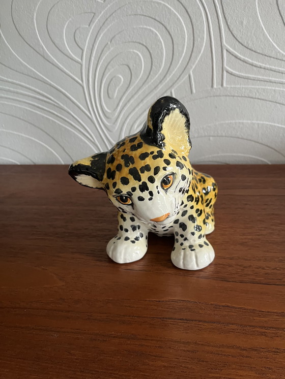 Image 1 of Set of 2 Italian Vintage Hand-Painted Ceramic Tigers