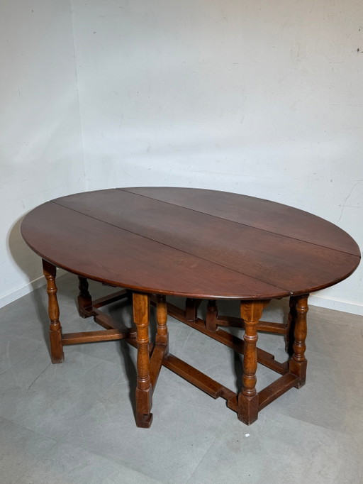 Mesa de comedor plegable antigua de roble macizo – 150 x 198 cm – Extensible con alas abatibles – eettafels