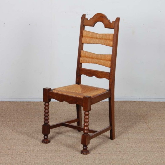 Image 1 of Ensemble de 6 chaises paillées et chêne massif, 1940