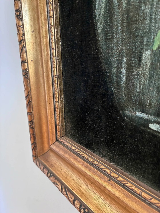 Image 1 of Set vintage original velvet flower oil painting, pair of flower still life art