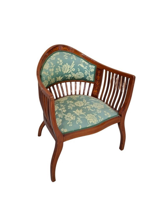 Image 1 of Elegant Inlaid Cherry Wood Bedroom Armchair