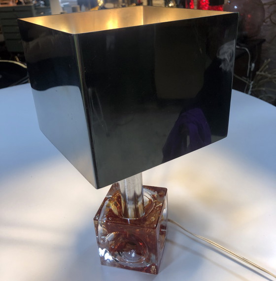Image 1 of Table Lamp - Cube - Fractal Resin - Polished Steel - 1970