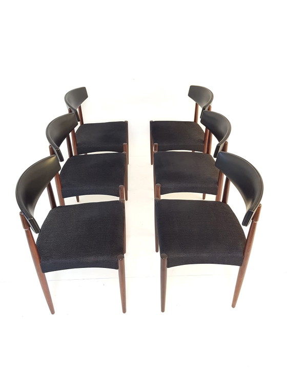 6 Chaises Vintage Danoises Palissandre Skai Noir Et Tissu – Chaises de salle à manger, Wood (photo 4 of 15)