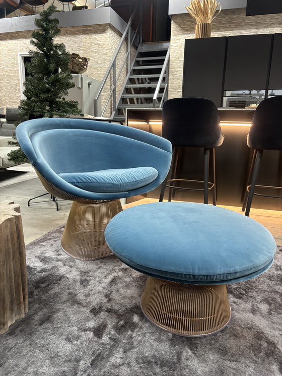 Image 1 of Knoll Warren Platner Lounge-Sessel + Ottomane Velours Aqua LP € 17.500