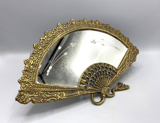 Miroir Français Vintage en Bronze en Éventail – Miroir Art Nouveau – Glass (photo 3 of 11)