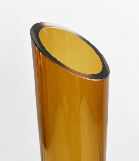 Hand-Blown Amber Art Glass Vase, Mid-Century Modern Scandinavian in the Style of Bo Borgström (photo 6 of 8)