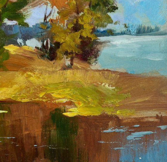 Image 1 of Origineel olieverfschilderij: Herfstboslandschap, herfstmelancholie