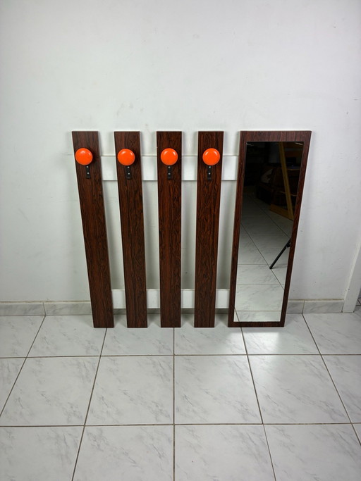 Portemanteau vintage avec miroir, aspect palissandre