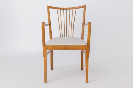 Vintage 1950s German Armchair | Solid Beech Wood | Newly Upholstered Chair – eetkamerstoelen, Textile
