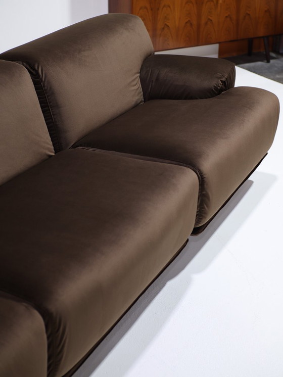 Image 1 of Cassina Fiandra Elements Sofa und Sessel, brauner Samt, 1970er Jahre