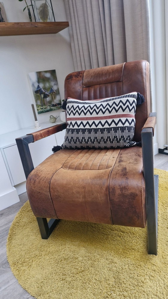 Fauteuil industriel en cuir véritable, Métal, Noir (photo 5 sur 6)