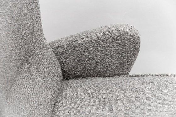 Image 1 of Large Grey Boucle Fabric Wingback Armchair, Italy, 1950s