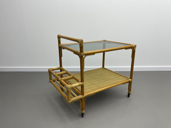 Image 1 of Chariot de service en bambou et rotin - 1970