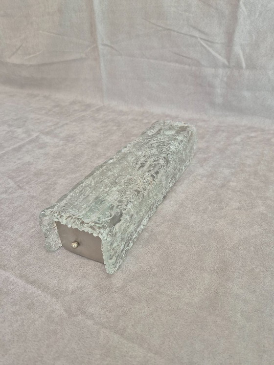 Image 1 of Vintage TEKA Model 2017 wandlamp van ijsglas, Duitse brutalistische mid-century moderne lamp uit de jaren 70 met 2 lichtpunten.