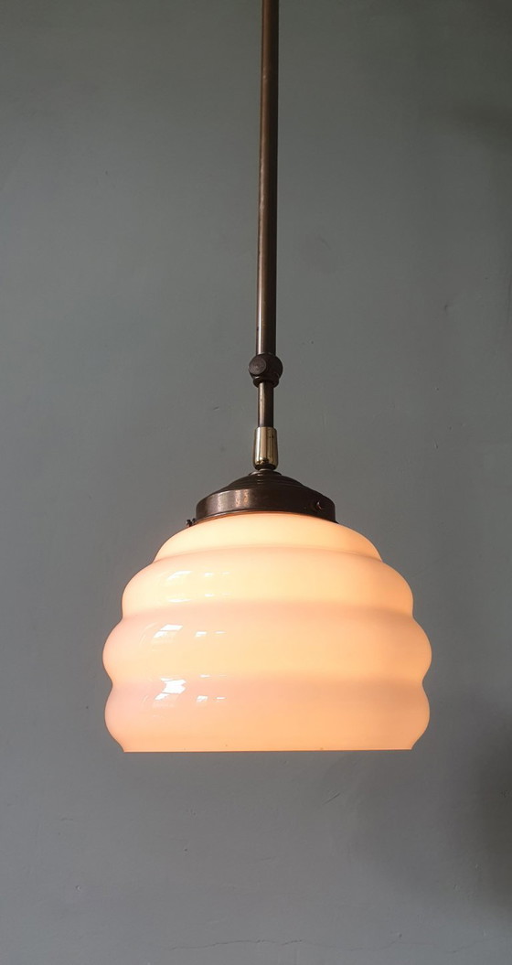 Image 1 of Vintage Art Deco Rose Pendant Lamp - Hanging Lamp - Bubble Shape