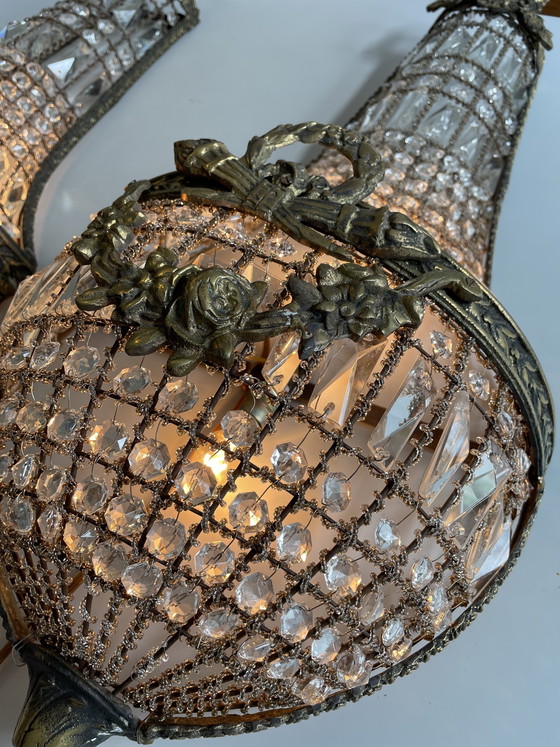 Image 1 of Pair of 2 XL wall lights French Louis XVI style cristal baskets 