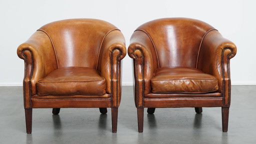 4 x Sheep leather club chairs