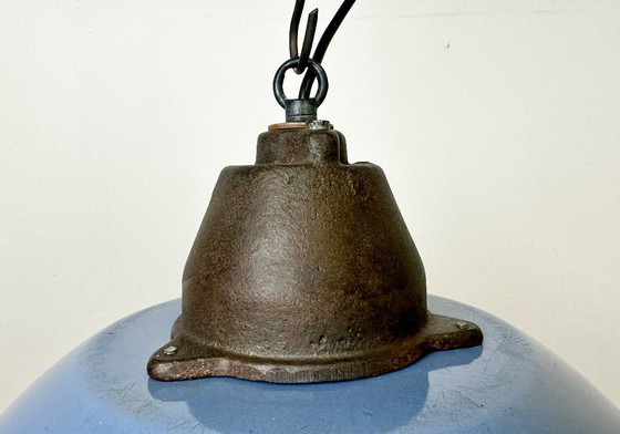 Image 1 of Industrial Blue Enamel and Cast Iron Pendant Light, 1960s