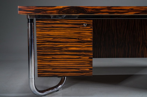 Image 1 of Makassar Ebony Executive Desk with Chromed Futuristic Legs, 1970s