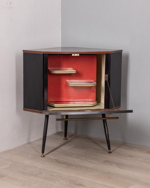 Vintage 60S Corner Bar Cabinet In Italian Design Wood