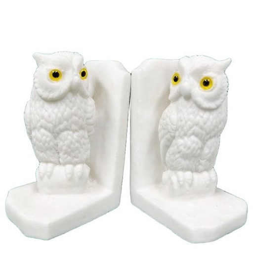 Vintage mid-century set of owl bookends in white marble look, 1960s