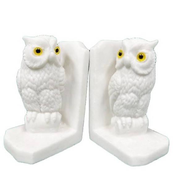 Image 1 of Vintage mid-century set of owl bookends in white marble look, 1960s