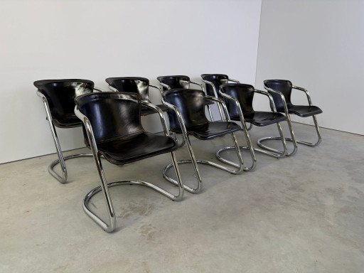 Sillas de comedor vintage de Willy Rizzo para Cidue, juego de 8, década de 1970. – eetkamerstoelen, Leather (photo 2 of 10)