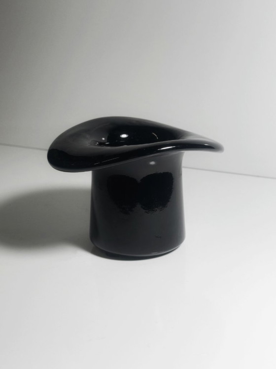 Image 1 of Vaso cilindrico in vetro vintage, portapenne da ufficio anni '80, cappello nero