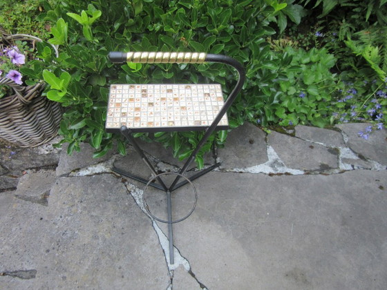 Image 1 of Table d'appoint au design moderniste, mosaïque en métal noir