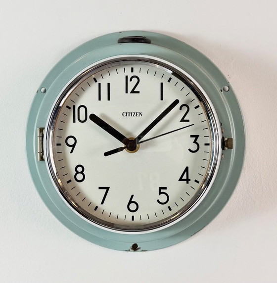 Horloge murale Citizen bleue vintage pour navires, années 1970, Pendules, Métal, Verre (photo 15 sur 15)