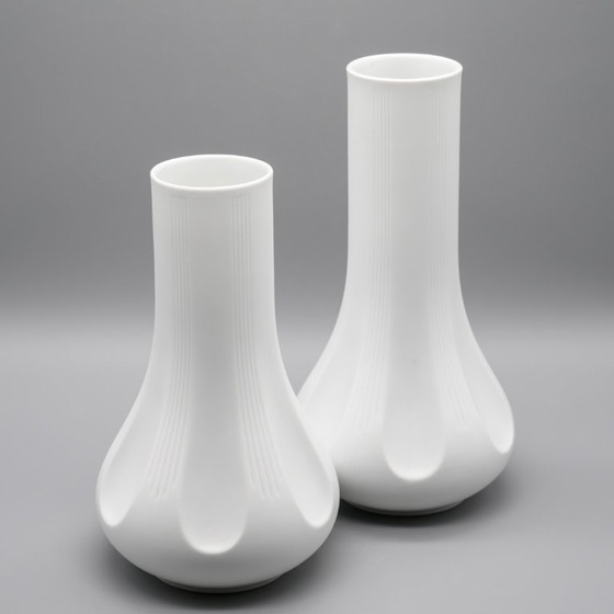 Image 1 of ARCHAIS Vasen-Duo Heinrich Fuchs Hutschenreuther 60er–70er Jahre Op-Art Biskuitporzellan