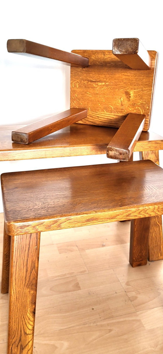 Image 1 of 3 brutalistische Beistelltische aus heller Eiche im Stil der 70er Jahre.