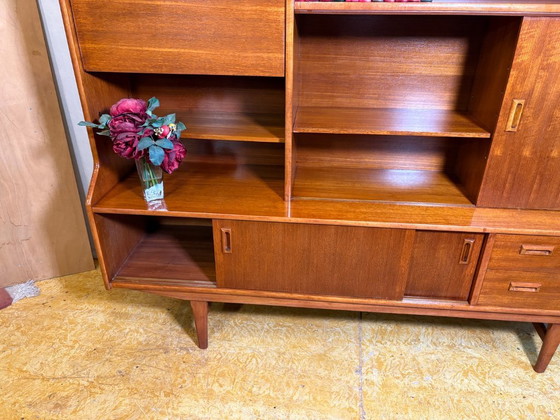 Image 1 of Danish-Style Mid Century Modern Teak Highboard by Elliotts of Newbury (Circa 1960)  A striking mid century modern teak highboard